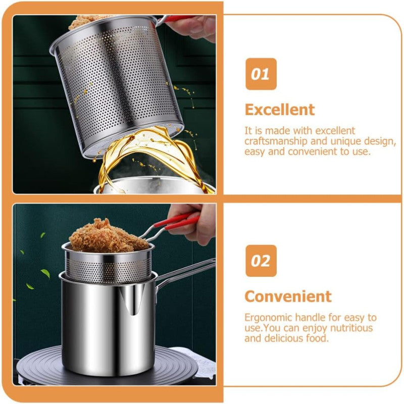 Stainless Steel Deep Fryer Pot with Strainer Basket