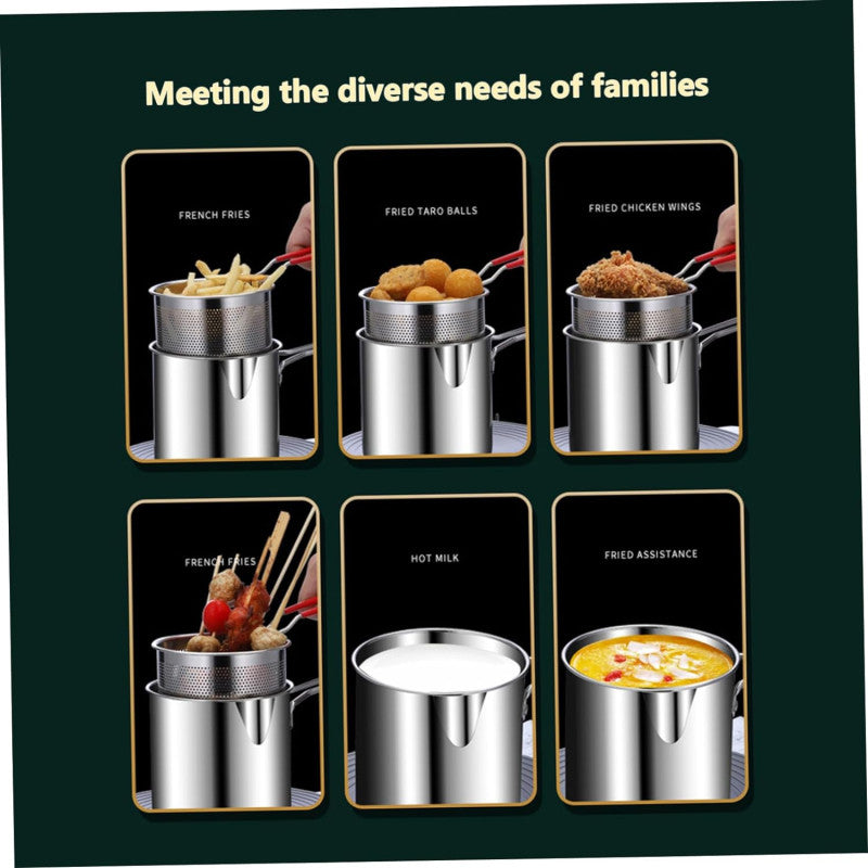 Stainless Steel Deep Fryer Pot with Strainer Basket