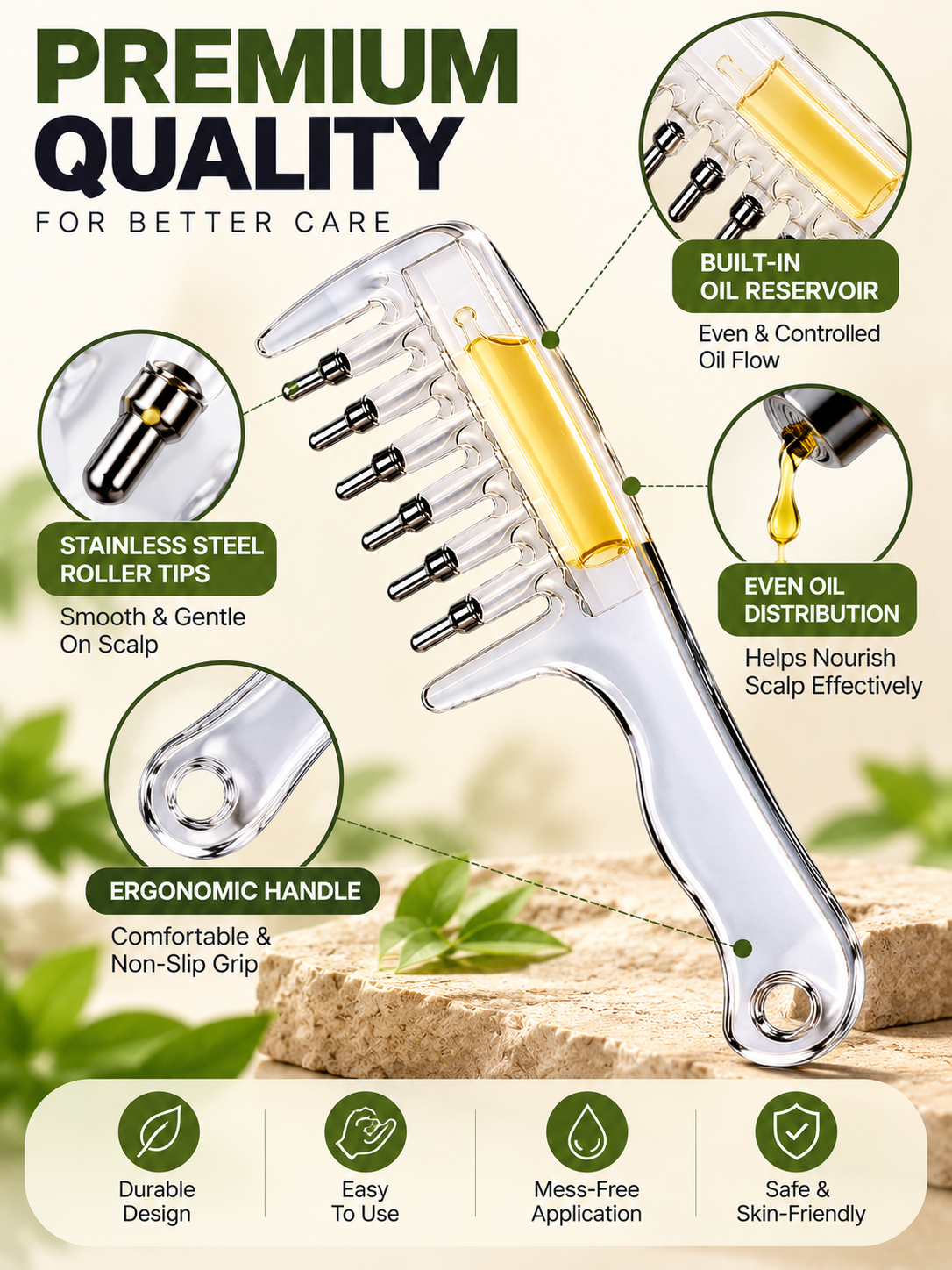 3-in-1 Hair Oil Applicator Comb